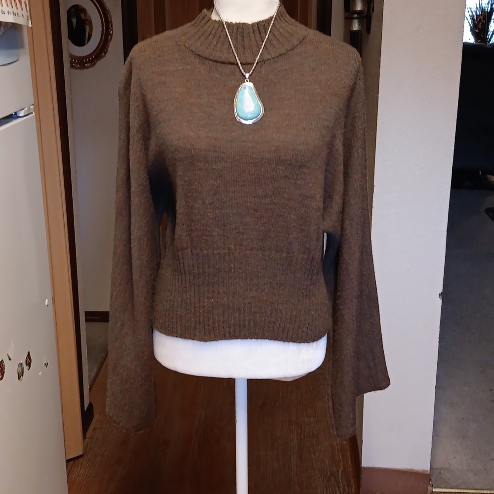 Brown Cropped Multi Colored Sweater - image 1